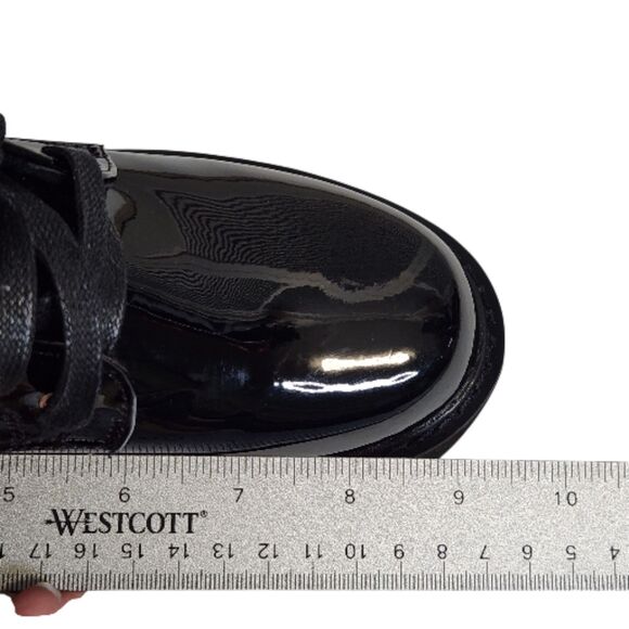 Gothic Punk Biker Patent Faux Leather Platform Wedge Boots Chain Buckle 36/6.5 - Picture 10 of 11